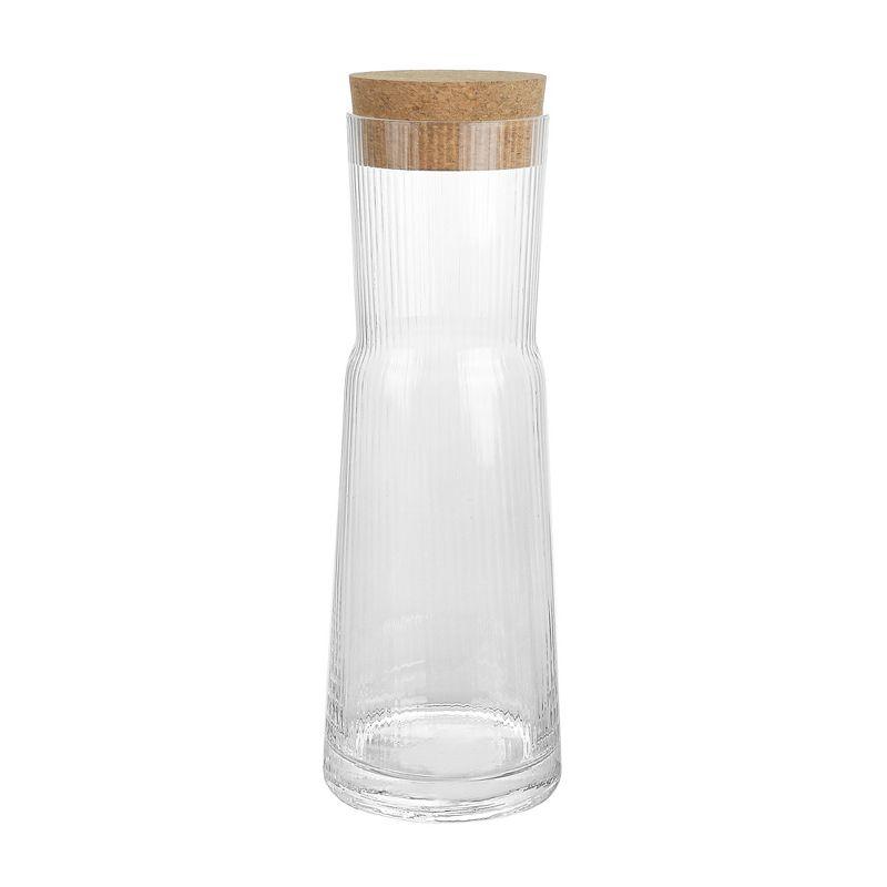 Clear Ribbed Glass Carafe with Natural Cork Stopper, 37-Ounce