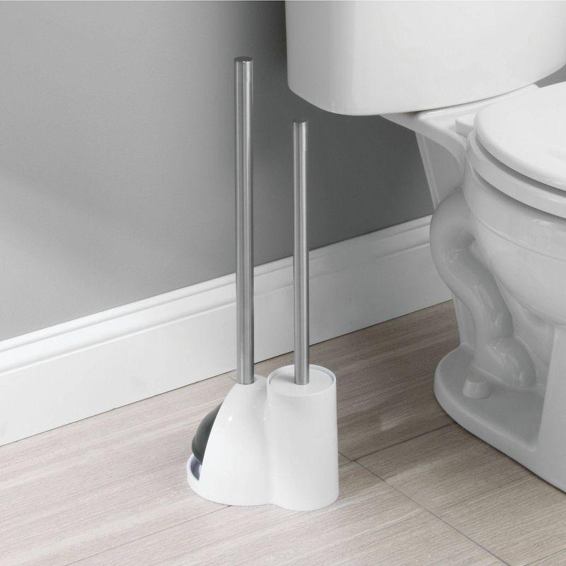 iDESIGN Toilet Brush with Holder and Plunger Set White