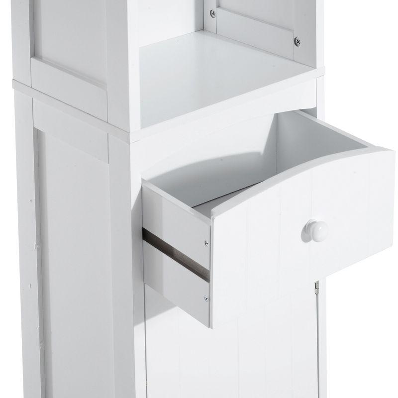 HOMCOM 67" Tall Bathroom Storage Cabinet, Freestanding Linen Tower with 3-Tier Shelf, Drawer and Cupboard, Narrow Side Floor Organizer, White
