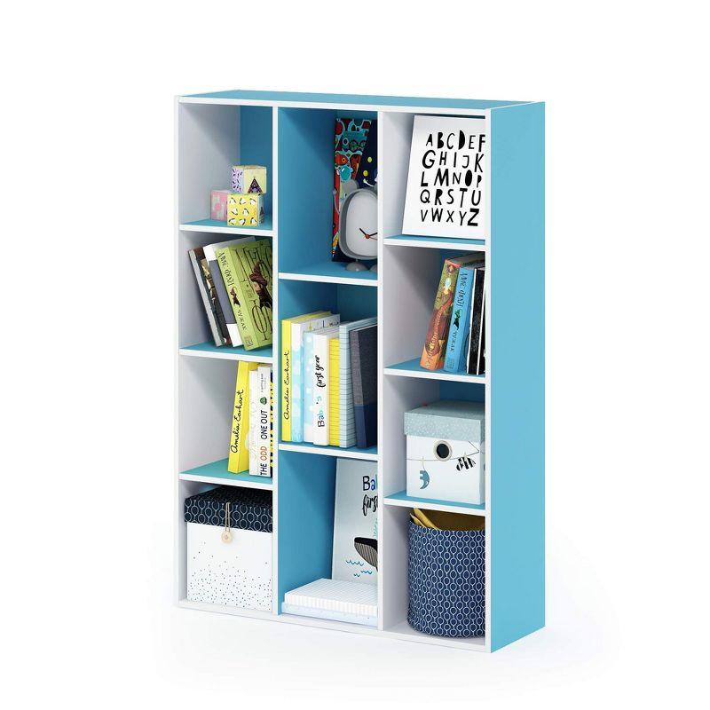 White and Light Blue 11-Cube Wood Bookcase