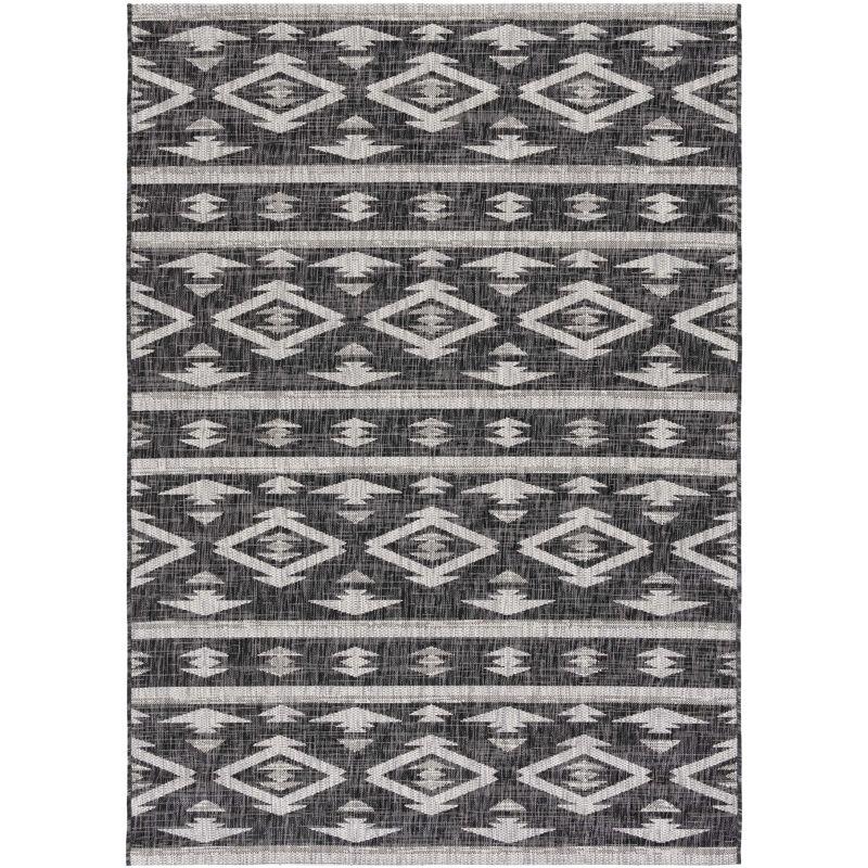 Courtyard Round Non-Slip Gray Synthetic Area Rug, 6'7" x 9'6"