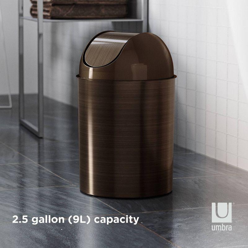 Bronze Metallic Brown Plastic Cylinder Trash Can with Swing Lid