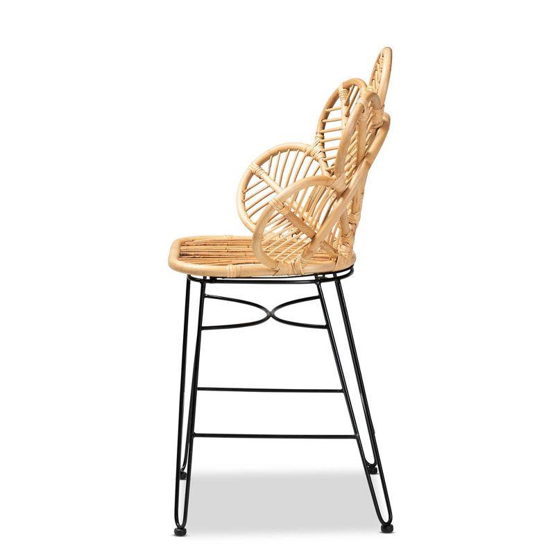 Garan Rattan and Metal Counter Height Barstool Natural/Black - bali & pari: Bohemian Style, 24.5" Seat Height