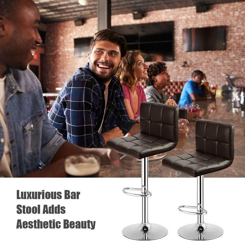 Costway Set of 2 Bar Stools Adjustable PU Leather Swivel Kitchen Counter Bar Chair Brown