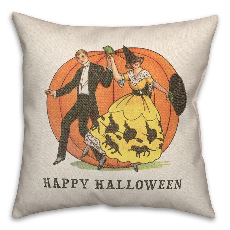 Happy Halloween Retro Couple 18" Square Throw Pillow