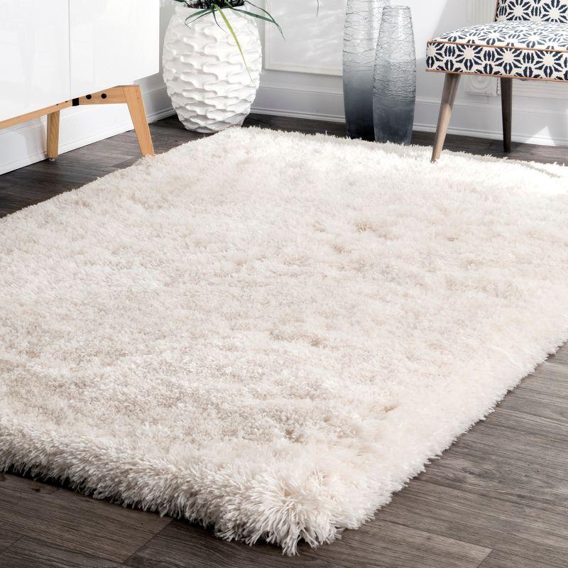 4'x6' Hand Tufted Kristan Shag Area Rug Ivory - nuLOOM: Contemporary High Pile, Skid-Resistant, Indoor Use