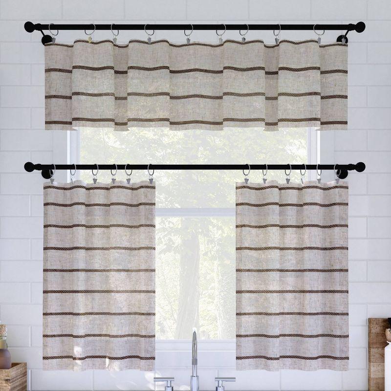Clean Window Aso Twill Stripe Linen Blend Sheer Rod Pocket Kitchen Curtain Valance