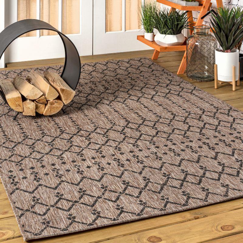 4'x6' Ourika Moroccan Geometric Textured Weave Indoor/Outdoor Area Rug, Natural/Black - JONATHAN Y