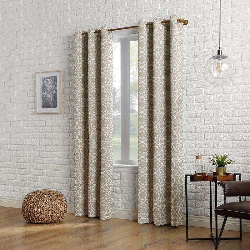 40"x63" Sun Zero Blackout Barnett Trellis Grommet Curtain Panel Taupe: Thermal Insulated, Energy Efficient, Noise Reduction