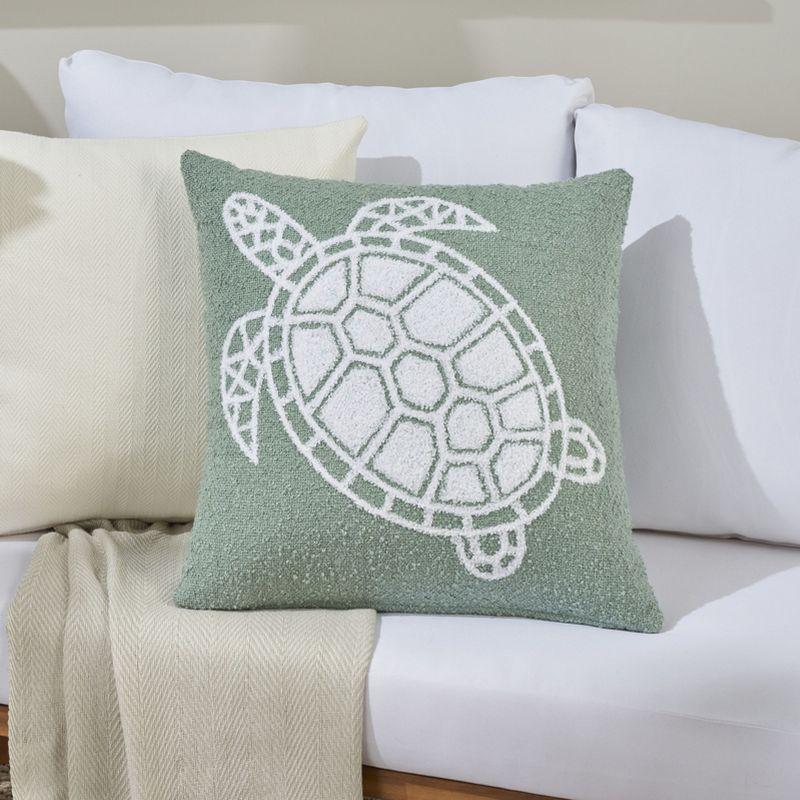 Mina Victory Towel Embroidered Sea Turtle 18" x 18" Indoor Outdoor Throw Pillow