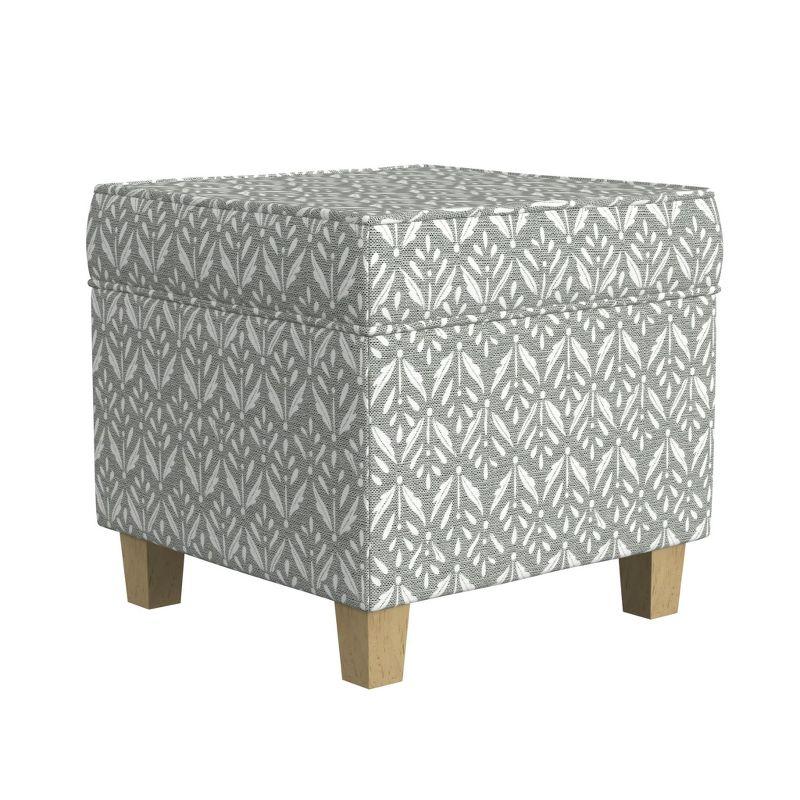 Blue/Gray Paisley Upholstered Square Storage Ottoman with Dark Walnut Legs