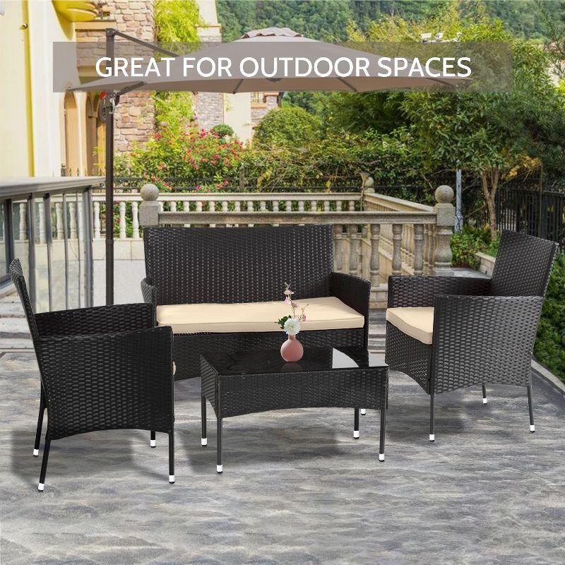 FDW 4 Pieces Conversation Set Modular Outdoor Furniture Set Water Resistant Patio Wicker Furniture Set Seat Cushions for Patio Poolside