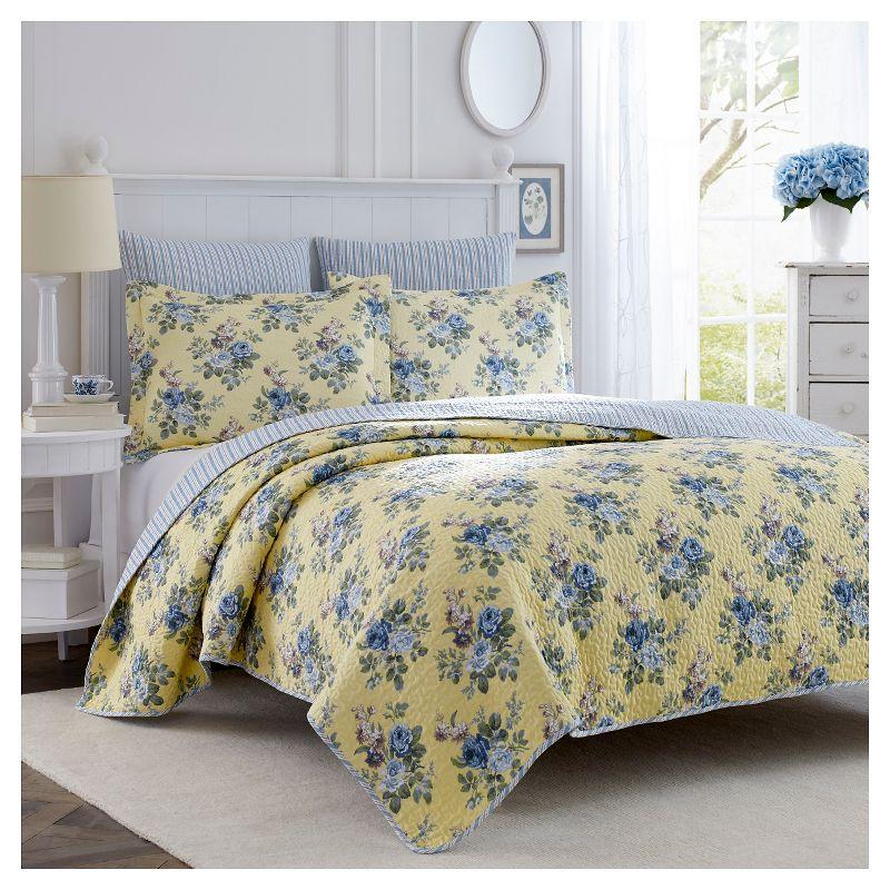 Linley Twin Blue and Yellow Cotton Reversible Quilt Set