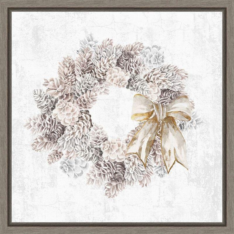 Elegant Frosty Pinecone Wreath Framed Canvas Print