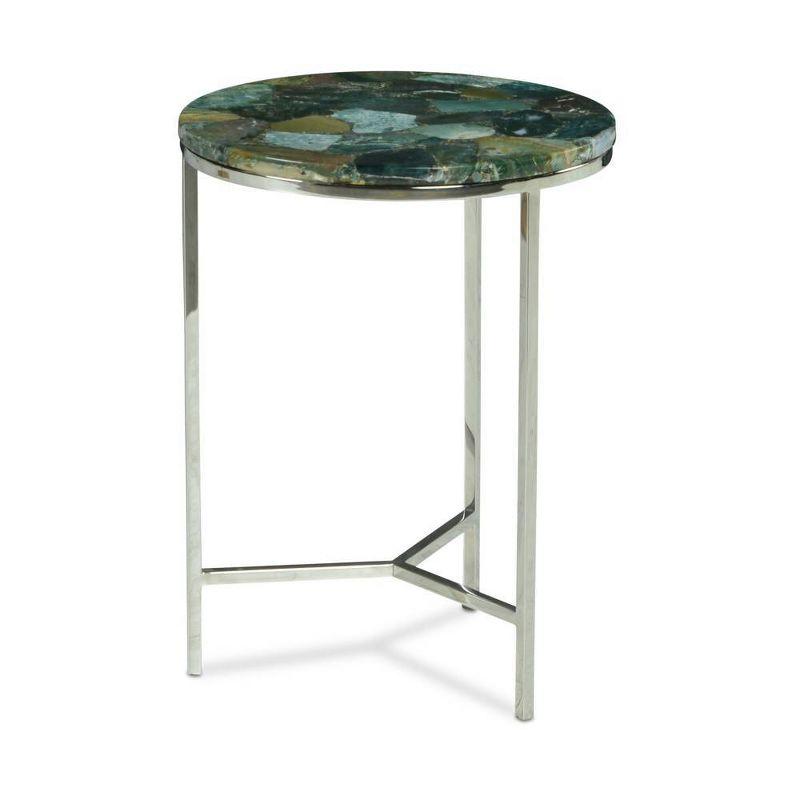 Foster Agate Top Round Chairside Table Emerald Green - Steve Silver Co.: Chrome Base, Spa-Toned Stone, Modern Luxury