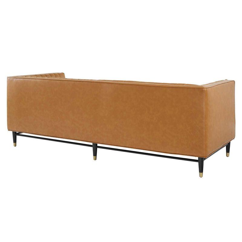 Modway Devote Channel Tufted Vegan Leather Sofa Tan: Modern 3-Seater, Faux Upholstery, Wood Frame