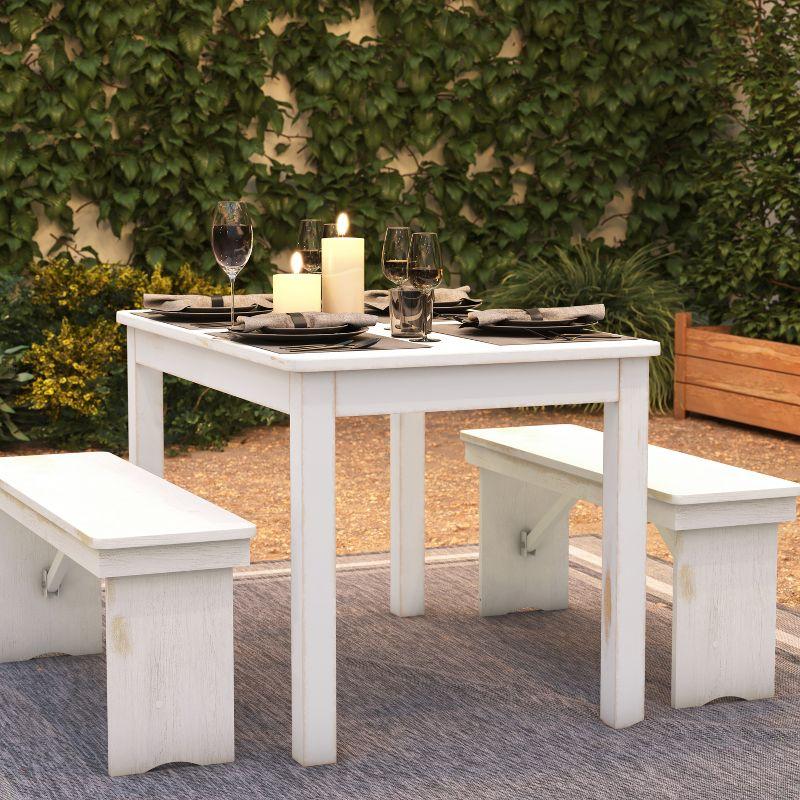 Flash Furniture HERCULES Series 46" x 30" Rectangular Antique Rustic White Solid Pine Farm Dining Table