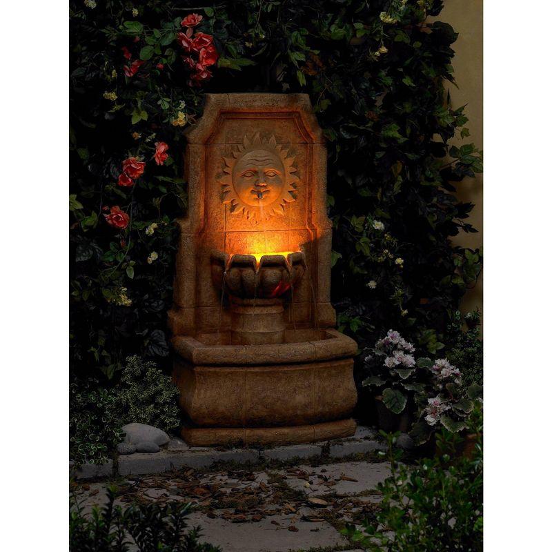 John Timberland Outdoor Wall Water Fountain with Light LED 37" High 2 Tiered Sun Face for Yard Garden Patio Deck Home