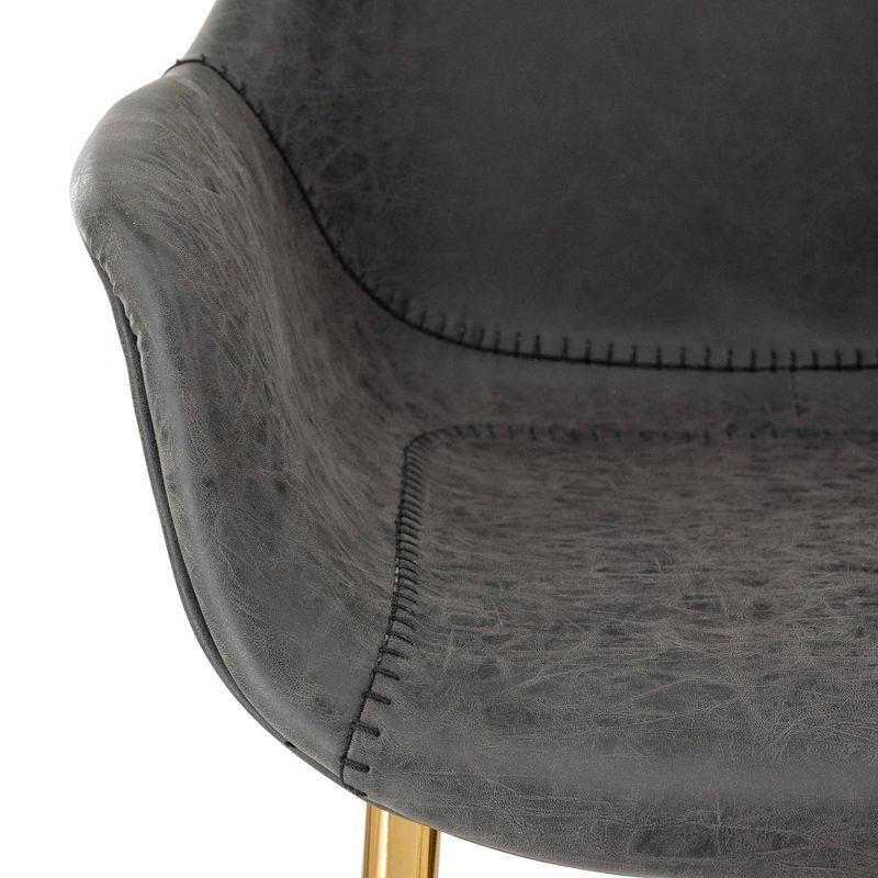 LeisureMod Markley Faux Leather Dining Chair with Arms and Gold Metal Legs