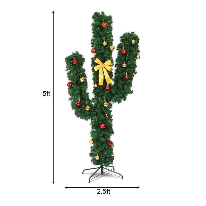 Costway 5Ft Pre-Lit Cactus Christmas Tree LED Lights Ball Ornaments