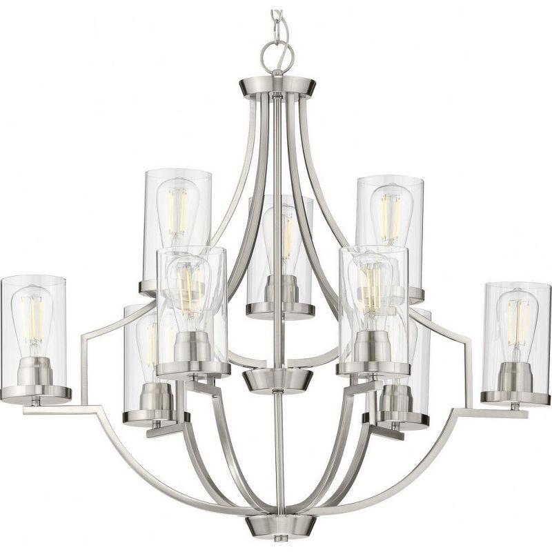 Lassiter 9-Light Modern Traditional Chandelier in Brushed Nickel with Clear Glass