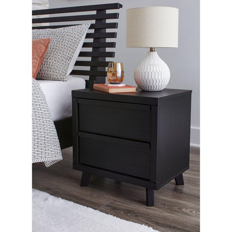 Black Modern 2-Drawer Nightstand with Wireless Charging