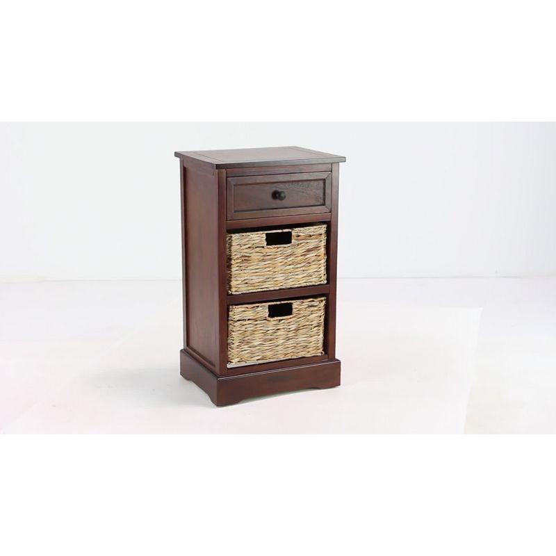 Elegant Brown Wooden Side Chest with Wicker Drawers - 33" x 20.5"