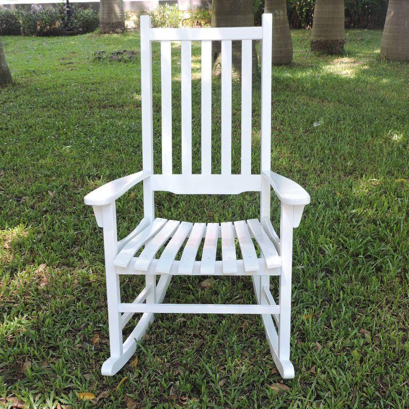 Traditional Patio Rocking Chair - Merry Products: Acacia Wood, Water-Resistant, White