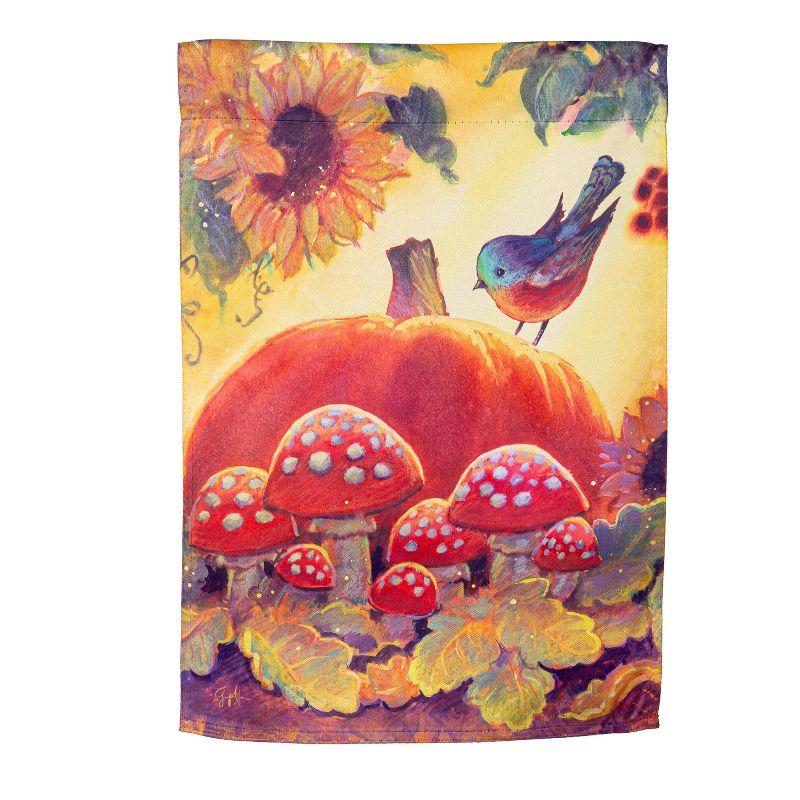 Autumn Harvest Suede Garden Flag with Bird and Pumpkin