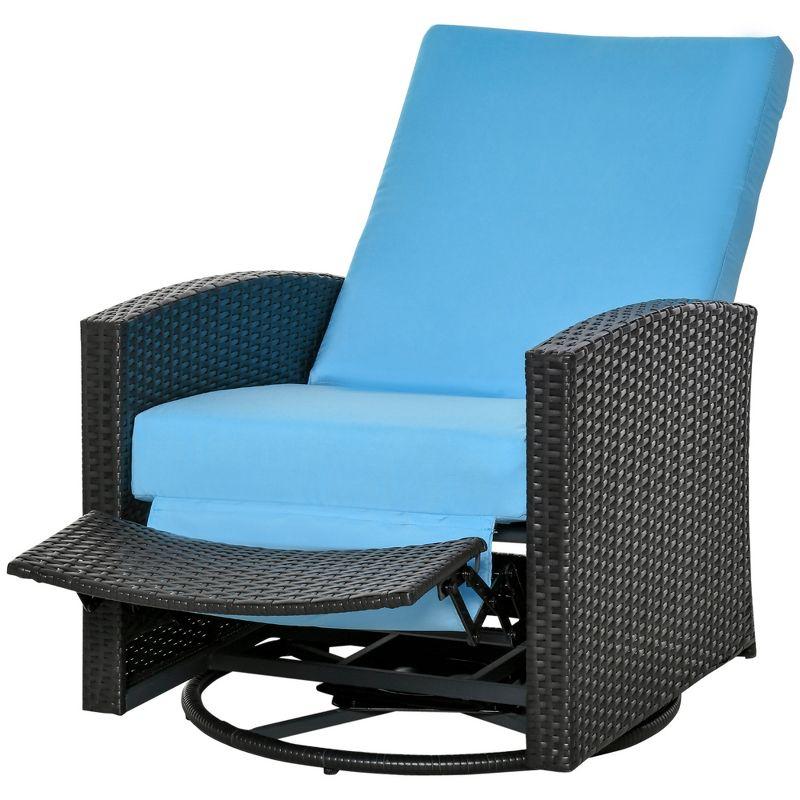 Outsunny Light Blue PE Rattan Swivel Recliner Chair with Cushions