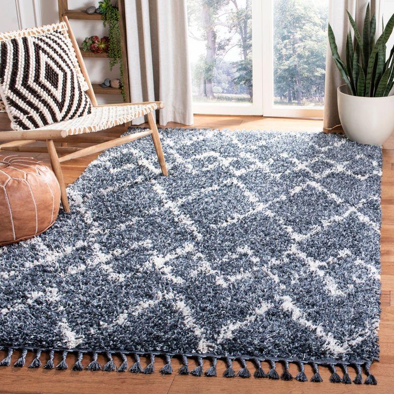 Pro Lux Shag PLX434 Power Loomed Indoor Area Rug - 5'x8' - Blue/Creme - Safavieh