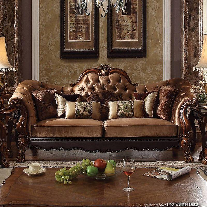 Acme Furniture Dresden Sofa Golden Brown Velvet/Cherry Oak