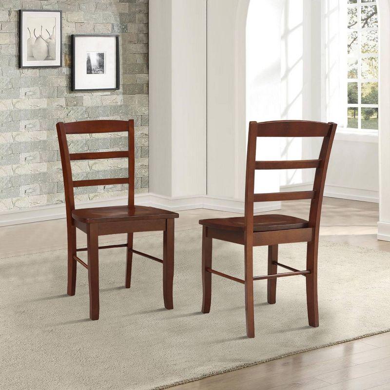 Set of 2 Madrid Ladderback Chairs Espresso - International Concepts: Rubberwood Frame, Mid-Century Modern Style