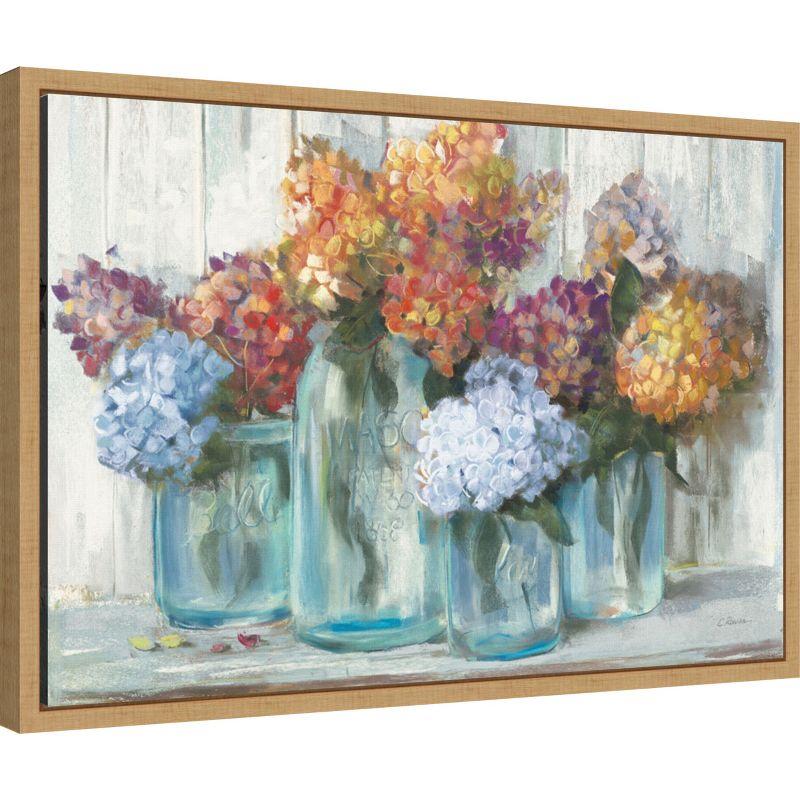 Amanti Art Fall Hydrangeas in Glass Jar Crop by Carol Rowan Framed Canvas Wall Art