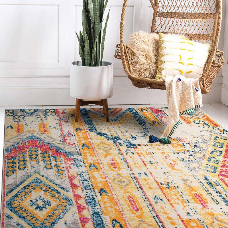 Multicolor Geometric Stain-Resistant Synthetic Area Rug 42" x 4"