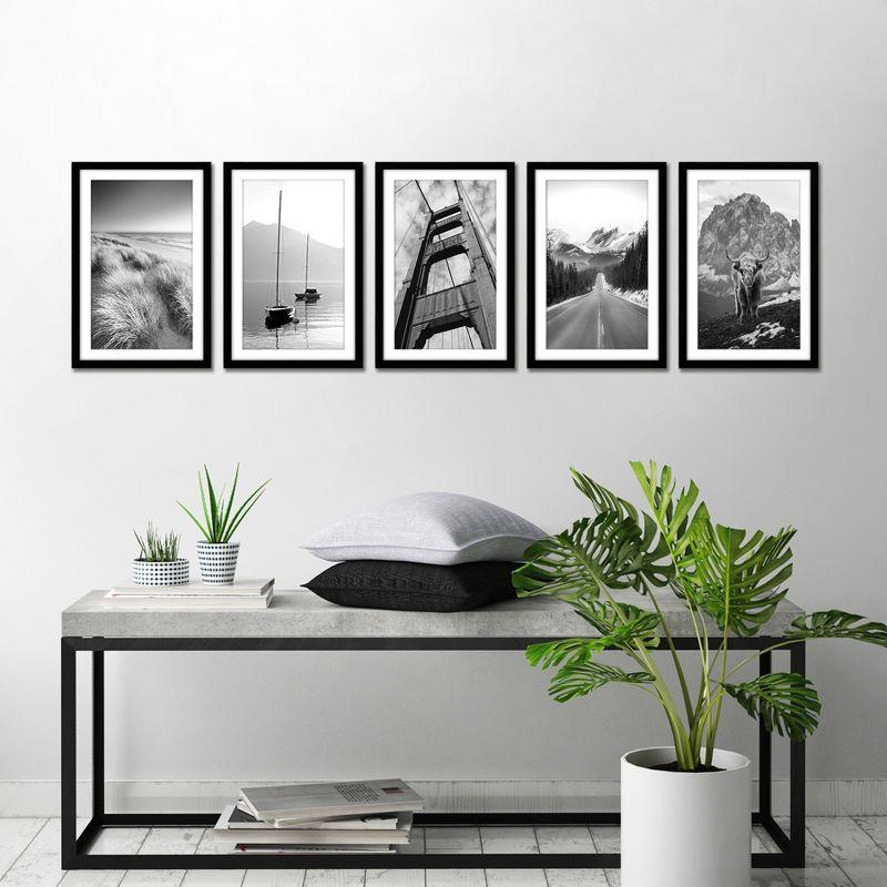Americanflat 11x17 Picture Frame with Polished Plexiglass, Set of 5, Use as 9x15 Frame with Mat or 11x17 Frame Without Mat, Galleria Collection,Black