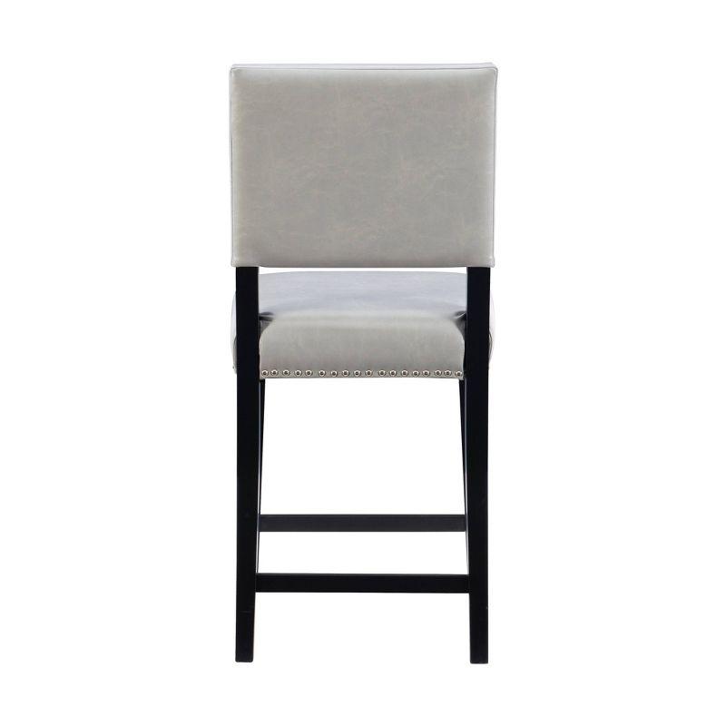 24" Brook Padded Back Faux Leather Nailhead Counter Height Barstool Gray - Linon: Solid Hardwood Frame, Footrails