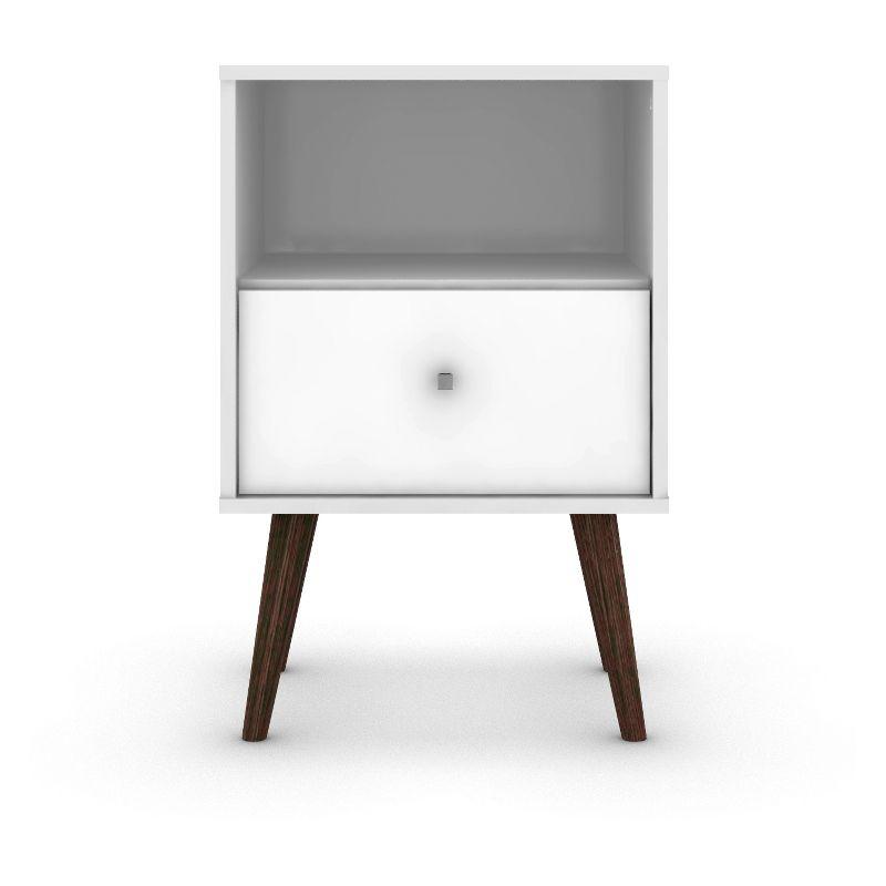 Liberty 1.0 Mid Century Modern Nightstand White - Manhattan Comfort: Bedside Table with Storage & Shelving