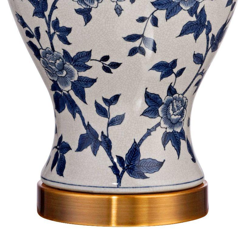 Barnes and Ivy Traditional Table Lamp 25" High Crackle Ceramic Blue and White Rose Vine Temple Jar White Bell Shade for Living Room Family