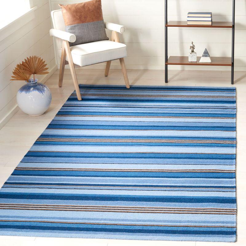 Blue and Rust Striped Wool 4' x 6' Handmade Reversible Rug