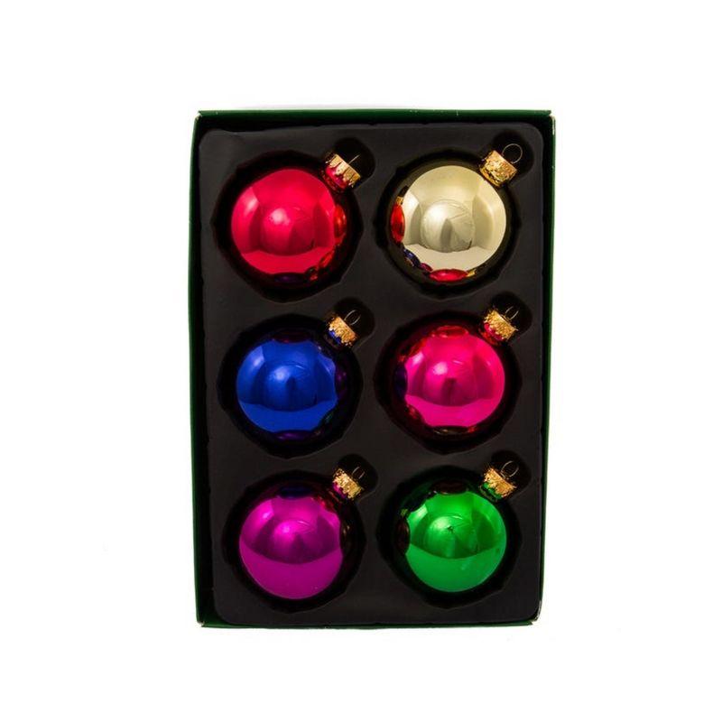 Kurt Adler Kurt Adler Hanging Glass Ball Ornaments, Multicolored, 65mm, 6-Piece Set