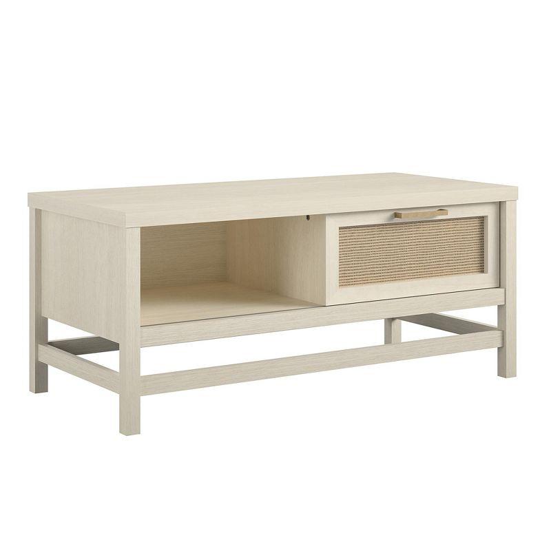 Ameriwood Home Lennon Coffee Table, Ivory Oak and Faux Rattan