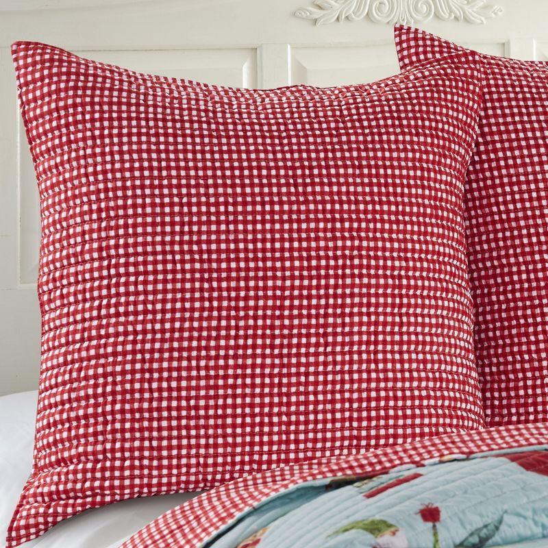 Red and White Gingham Cotton Polyester Euro Sham Set