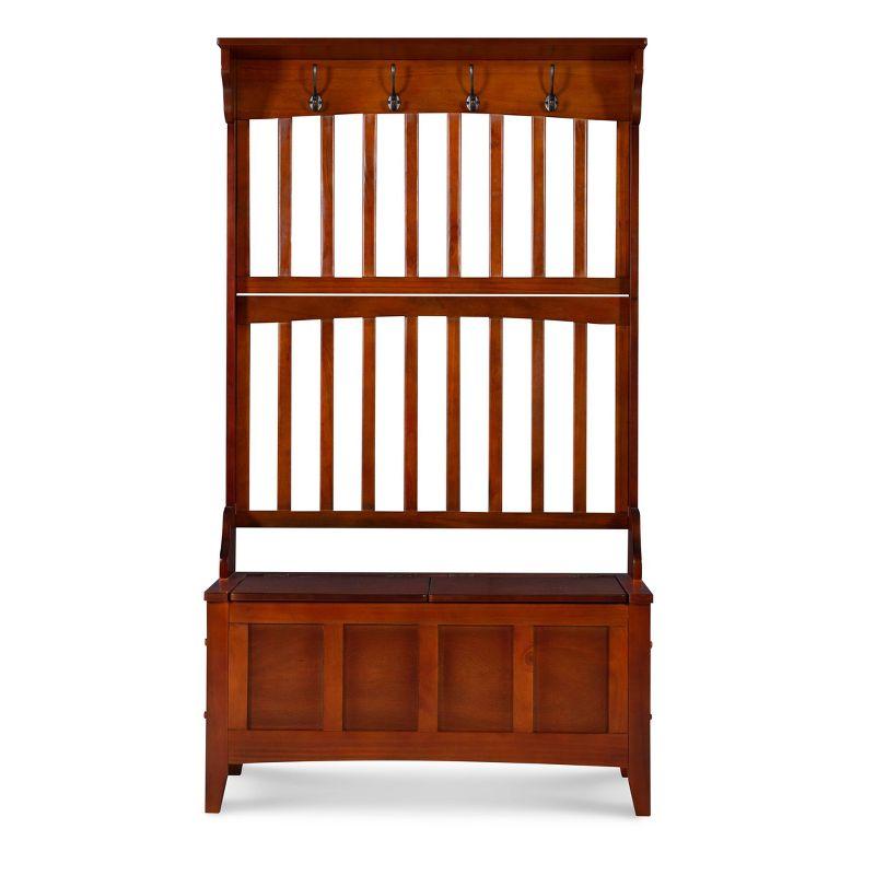 Misson Traditional 4 Double Hooks Storage Bench Top Shelf Hall Tree Walnut Finish - Linon: Entryway Organizer, Flip-up Seat