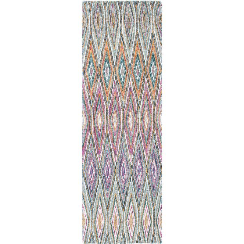 Aspen Blue and Pink Geometric Wool Runner Rug