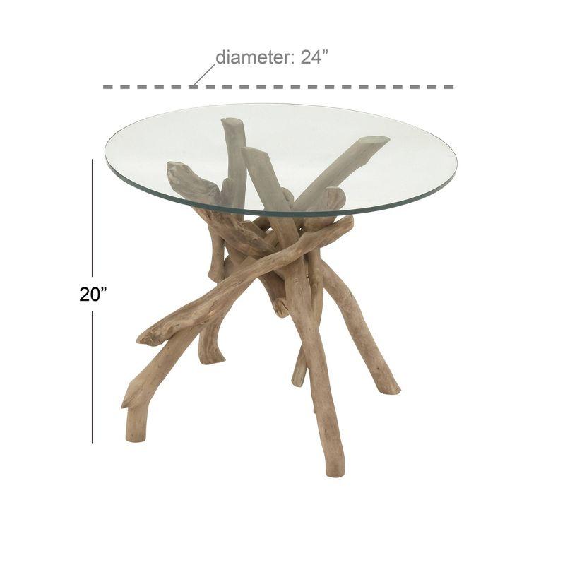 Log and Glass Round Accent Table Tan - Olivia & May: Handmade, No Assembly, Indoor Use