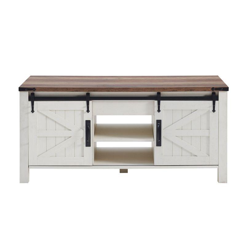 OKD 48" Farmhouse Lift Top Coffee Table with Sliding Barn Door & Adjustable Shelf, Antique White