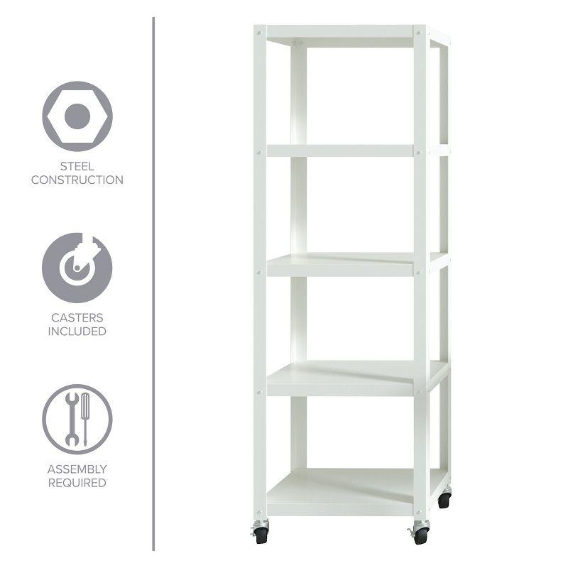 White 72" Industrial Metal 5-Shelf Mobile Bookcase