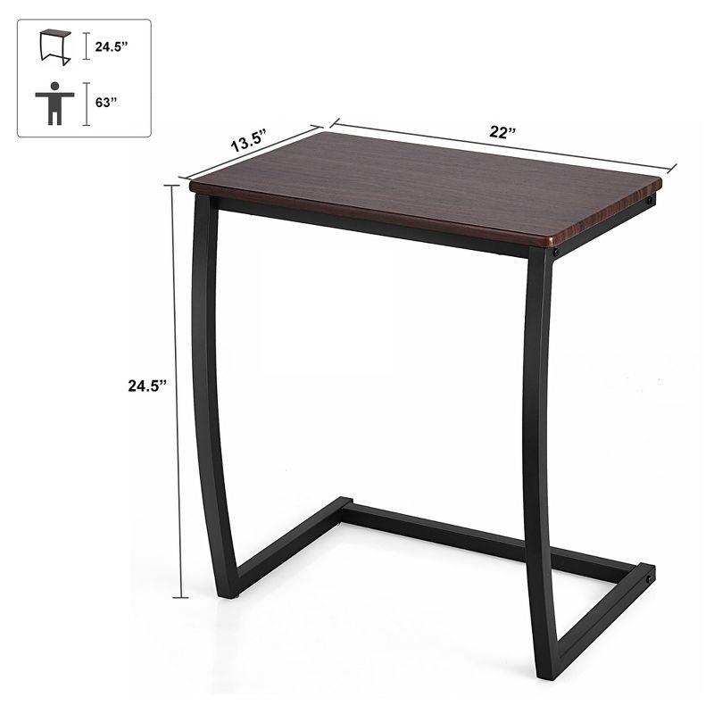 Costway Sofa Side End Table C-shaped Coffee Tray Laptop Snack Stand with Steel Frame