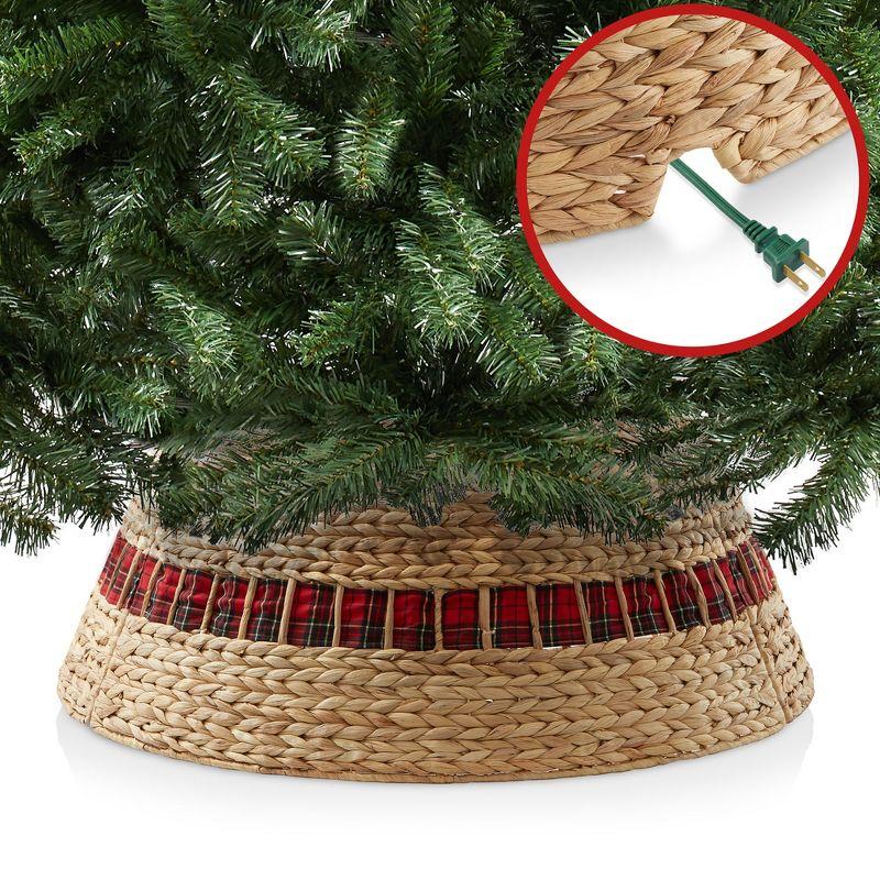 Casafield 32-Inch Water Hyacinth Christmas Tree Collar, Woven Farmhouse Tree Base Cover with Cord Cut Out, Natural